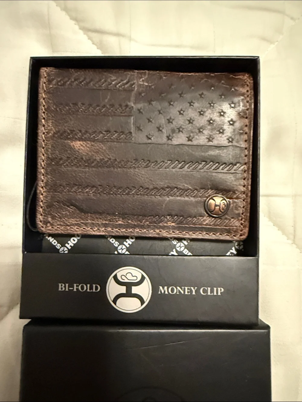 Hooey Brown Leather Money Clip Bi-Fold Wallet